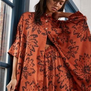 Free people intimately goddess sleep shirt tobacco orange floral